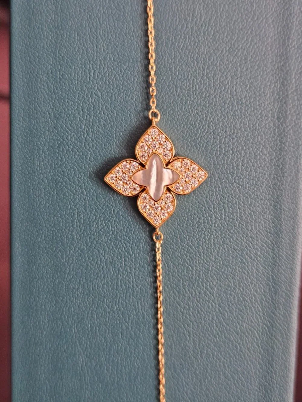 925 Silver Gold Moissanite Clover Adjustable Bracelet